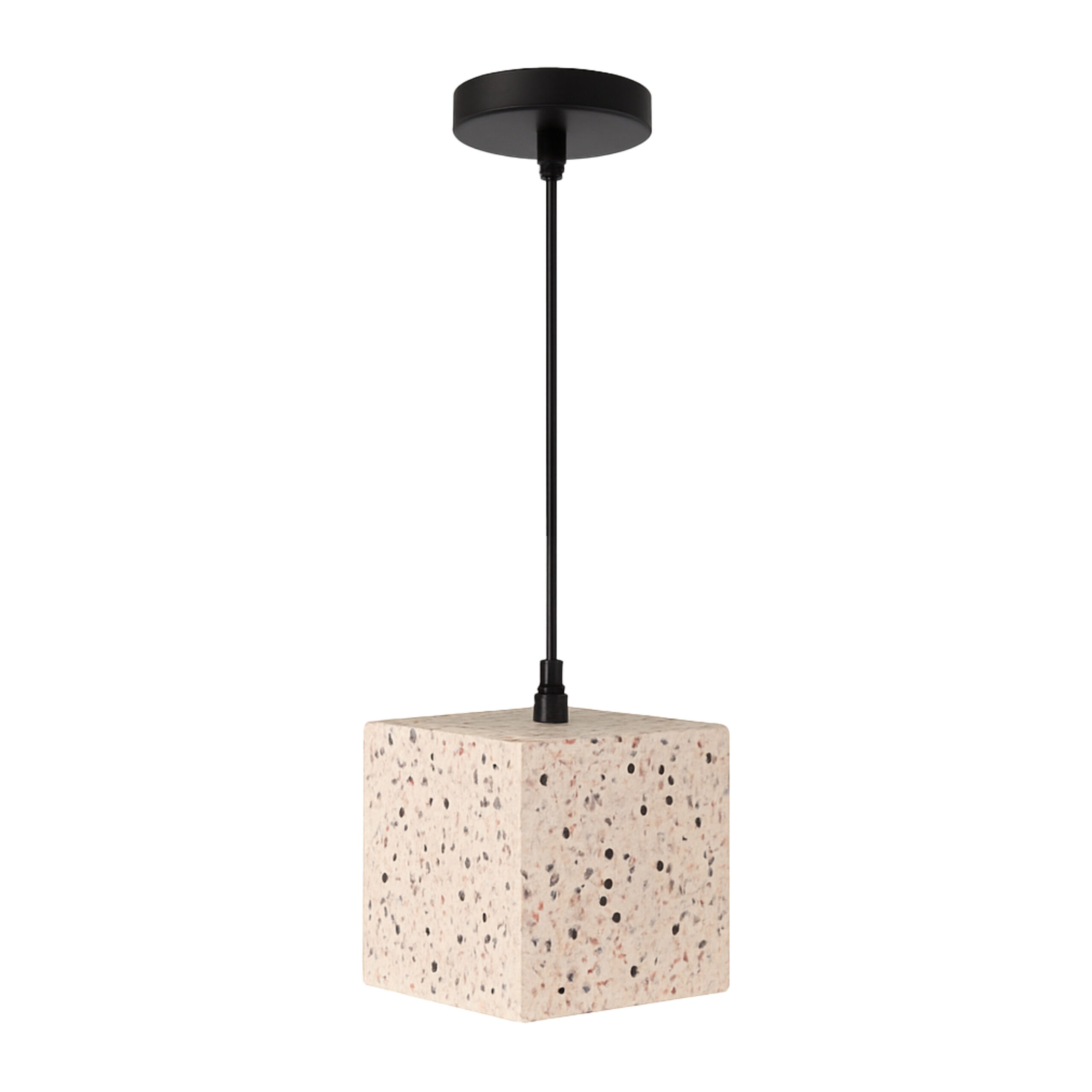 ALFRIDAY Modern Pendant Light with Terrazzo Style Cube Shade, E27 Holder, Sleek Contemporary Design for Home and Office