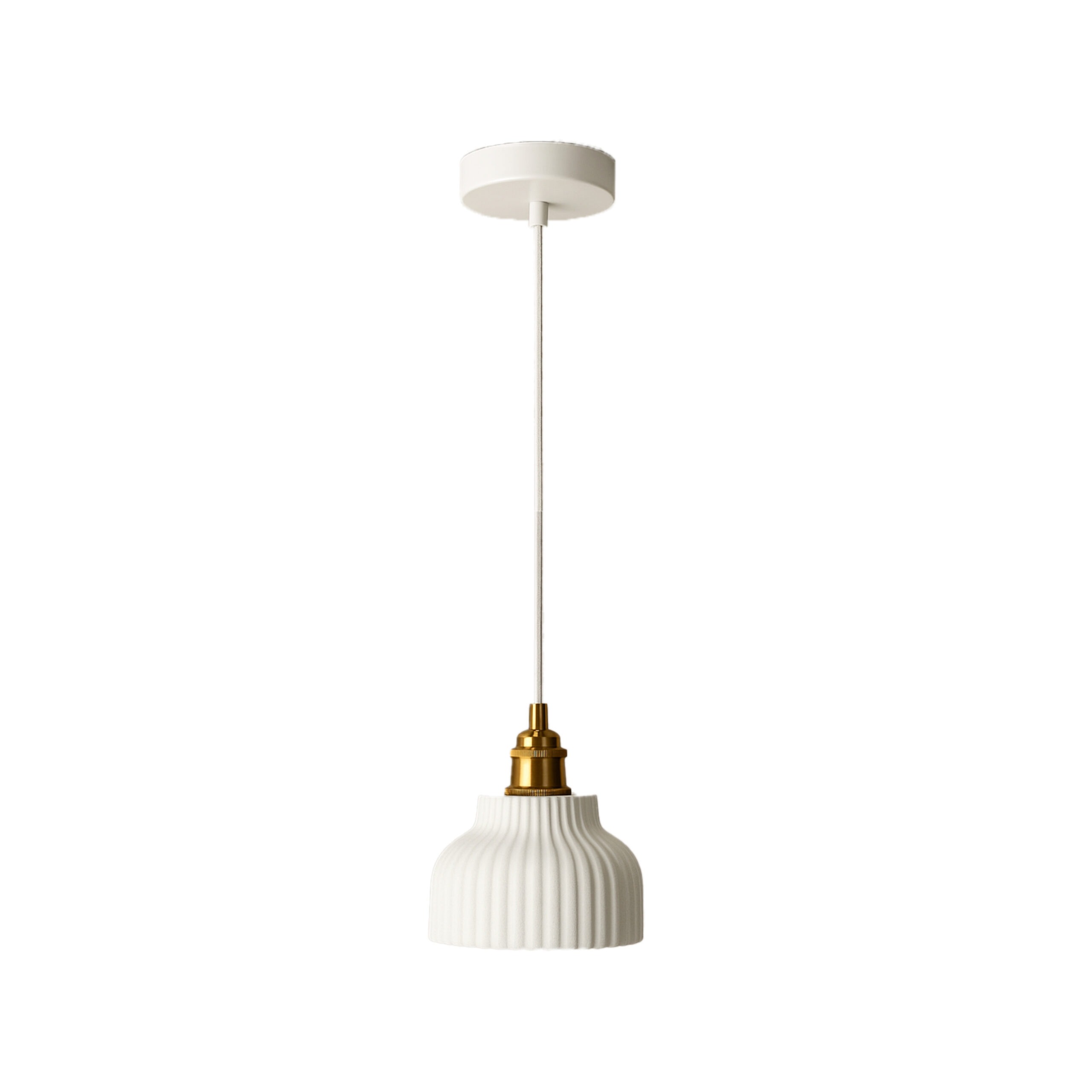 ALFRIDAY Modern Ceramic Pendant Light, E27 Base, Matte Grey with Gold Accent, 2m Cord (White)