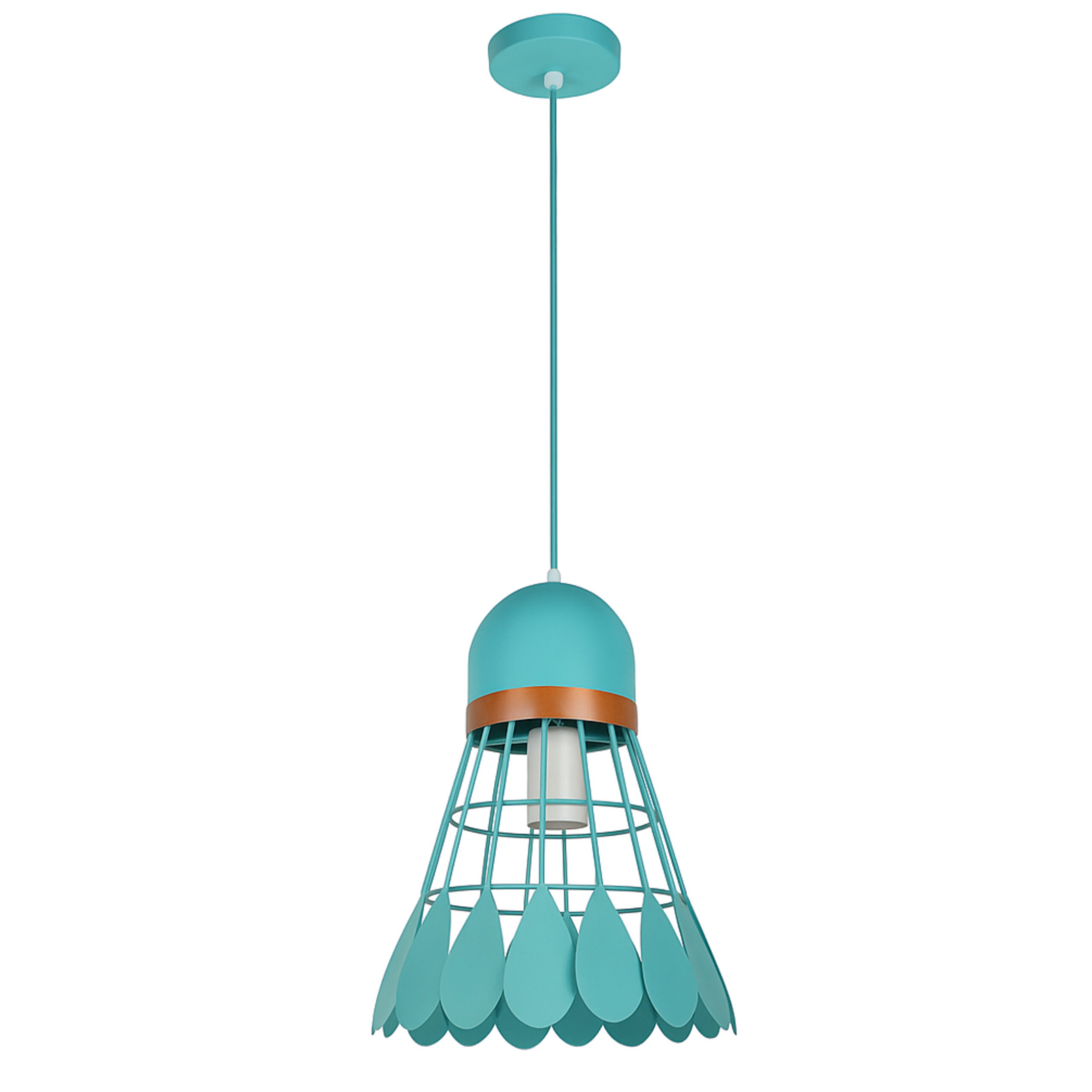 ALFRIDAY Modern Metal Pendant Light, Turquoise Green, E27 Socket, 2M Adjustable Wire, Decorative Cage Design for Kitchen, Dining, Lounge