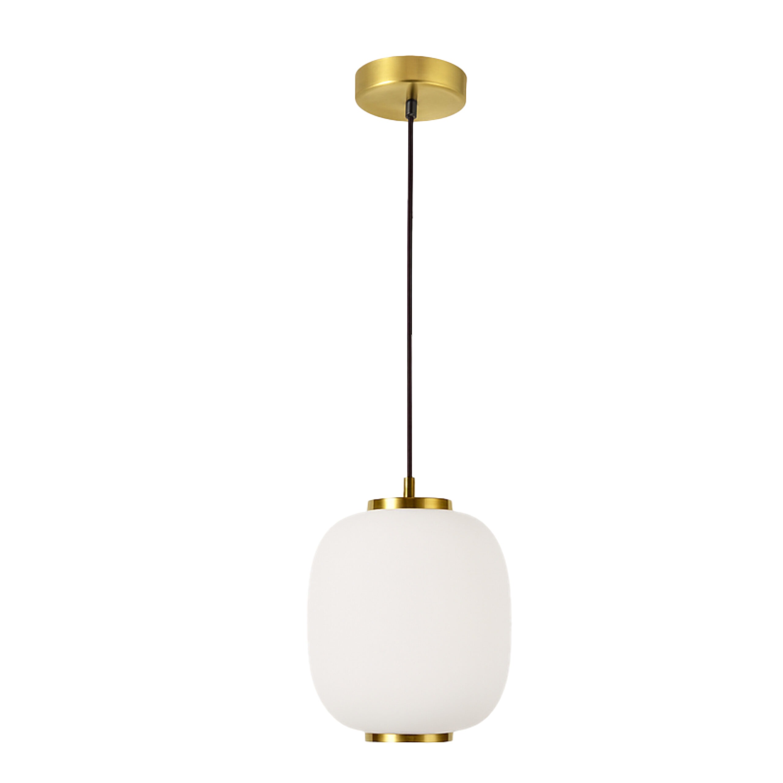 ALFRIDAY Modern Glass Pendant Light - E27 Holder, Brushed Gold Accents, White Opal Shade, Pendant Lighting for Dining & Living