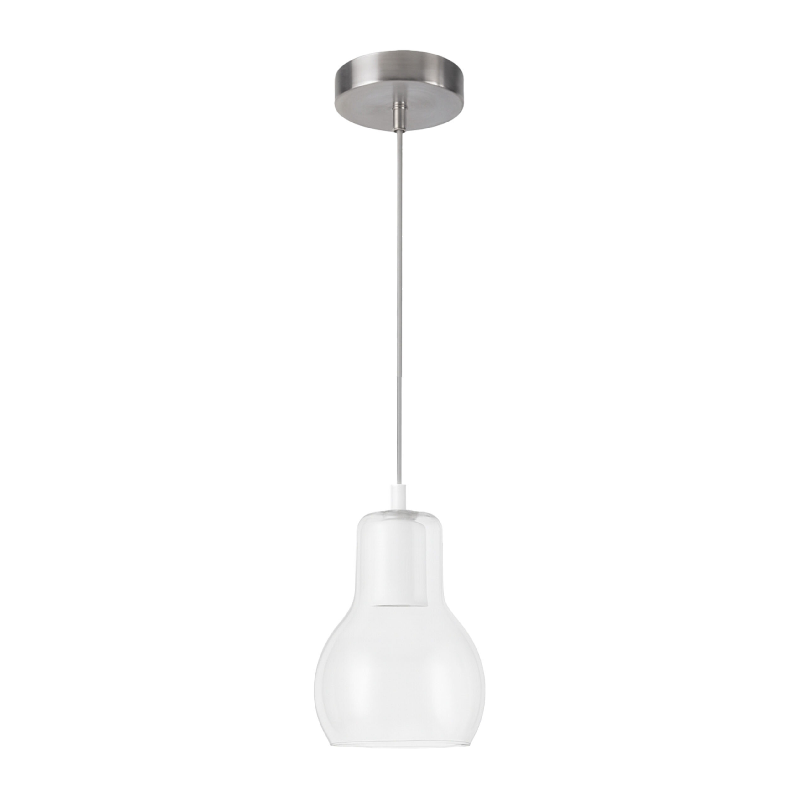 Alfriday Modern Clear Glass Pendant Light, Mini Hanging Light Fixture with 2M Adjustable Cord, Sleek E27 Base Pendant Lamp for Kitchen Island, Dining Room, Bedroom & Entryway, Brushed Nickel Finish