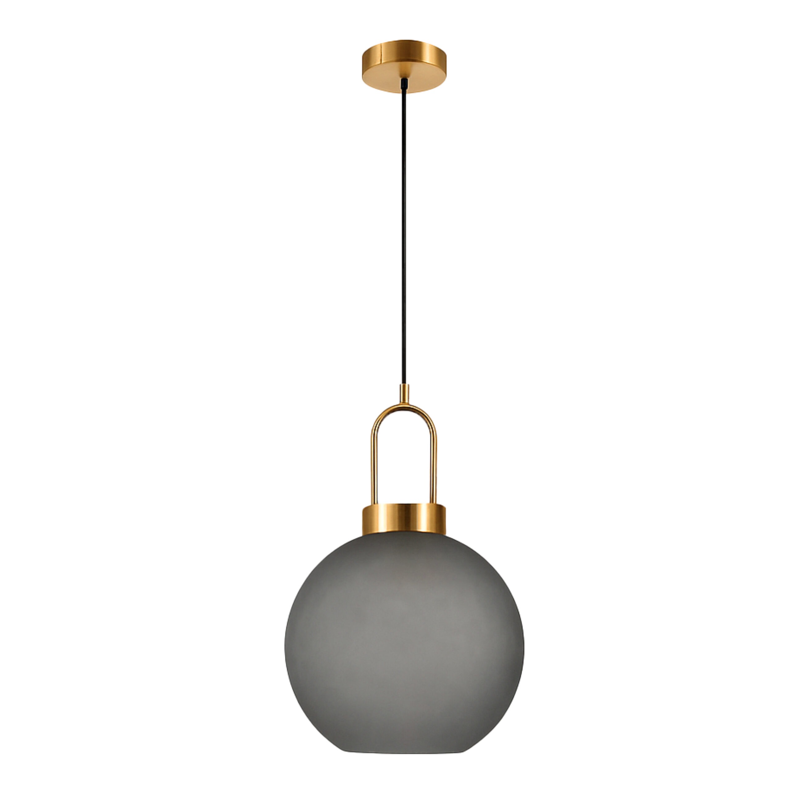 ALFRIDAY Modern Glass Globe Pendant Light, Gray Frosted Shade with Brass Accents, E27 Holder, 2M Adjustable Cord, Indoor Ceiling Mount