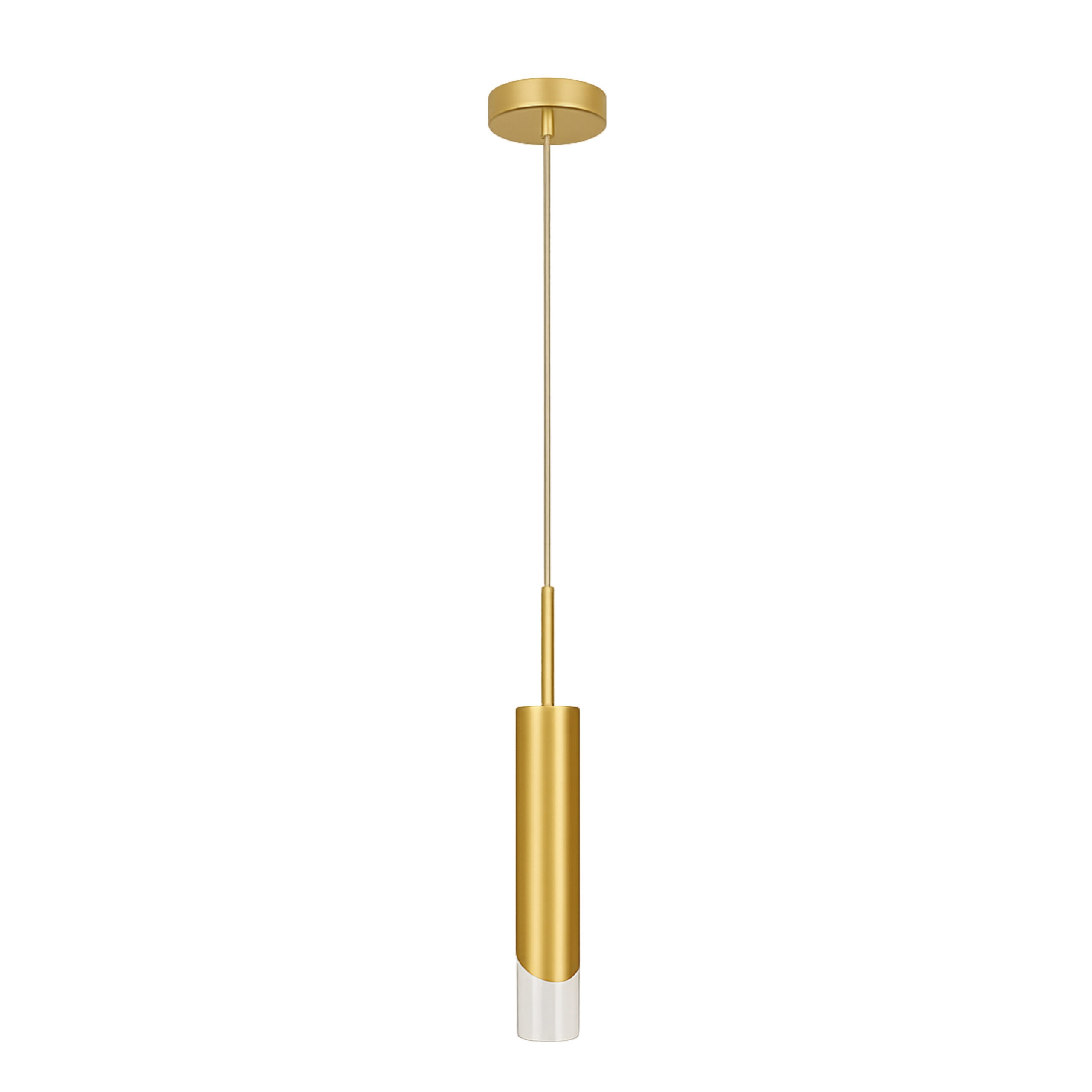ALFRIDAY Slim Cylinder Pendant Light, Modern Gold Metal E27 Holder, 2M Adjustable Cord, Indoor Lighting for Kitchen, Table, Corridor