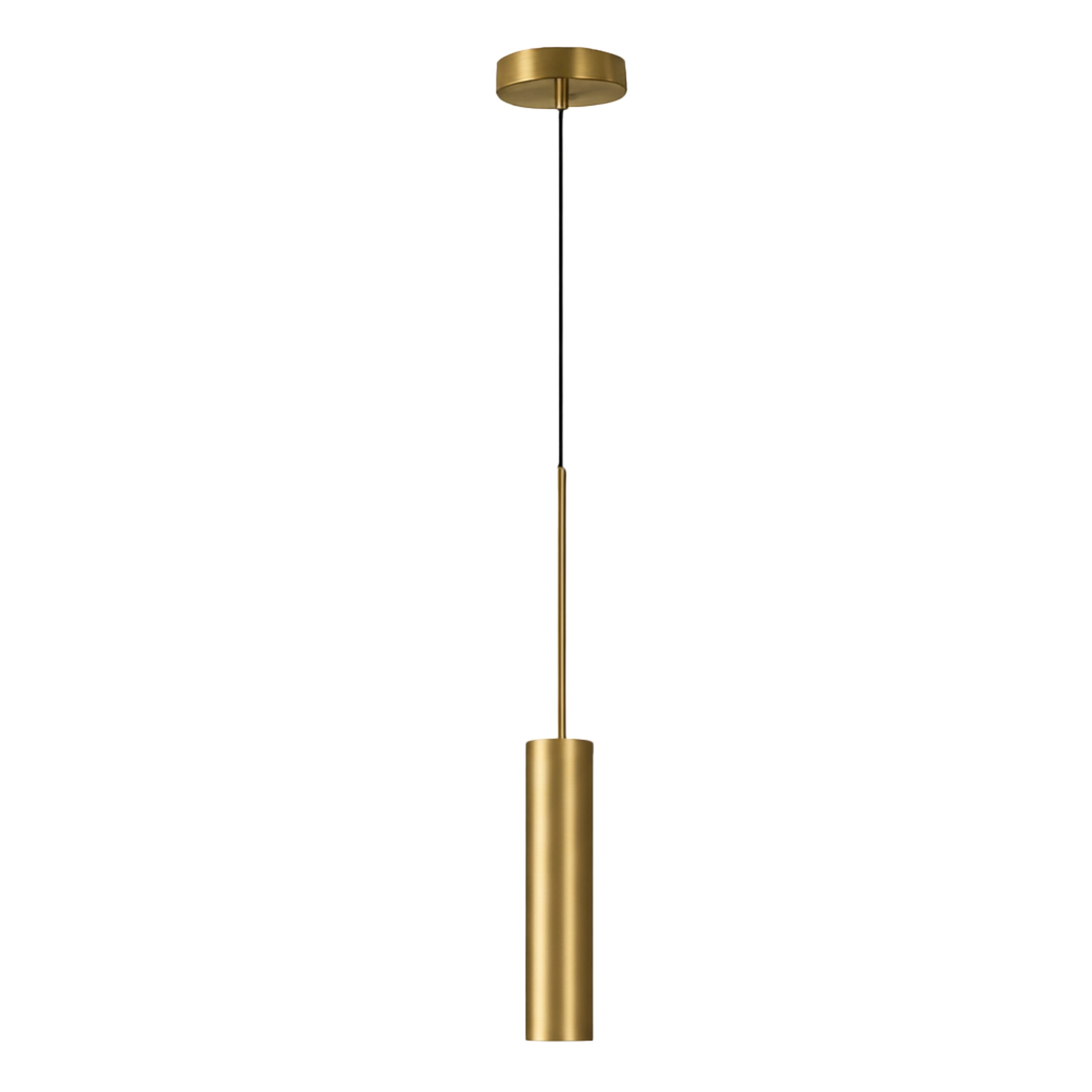 Alfriday Modern Brushed Brass Pendant Light, Cylinder Hanging Light Fixture with 2M Adjustable Cord, Minimalist Gold Pendant Lighting for Kitchen Island, Dining Room, Bedroom, GU10 Compatible