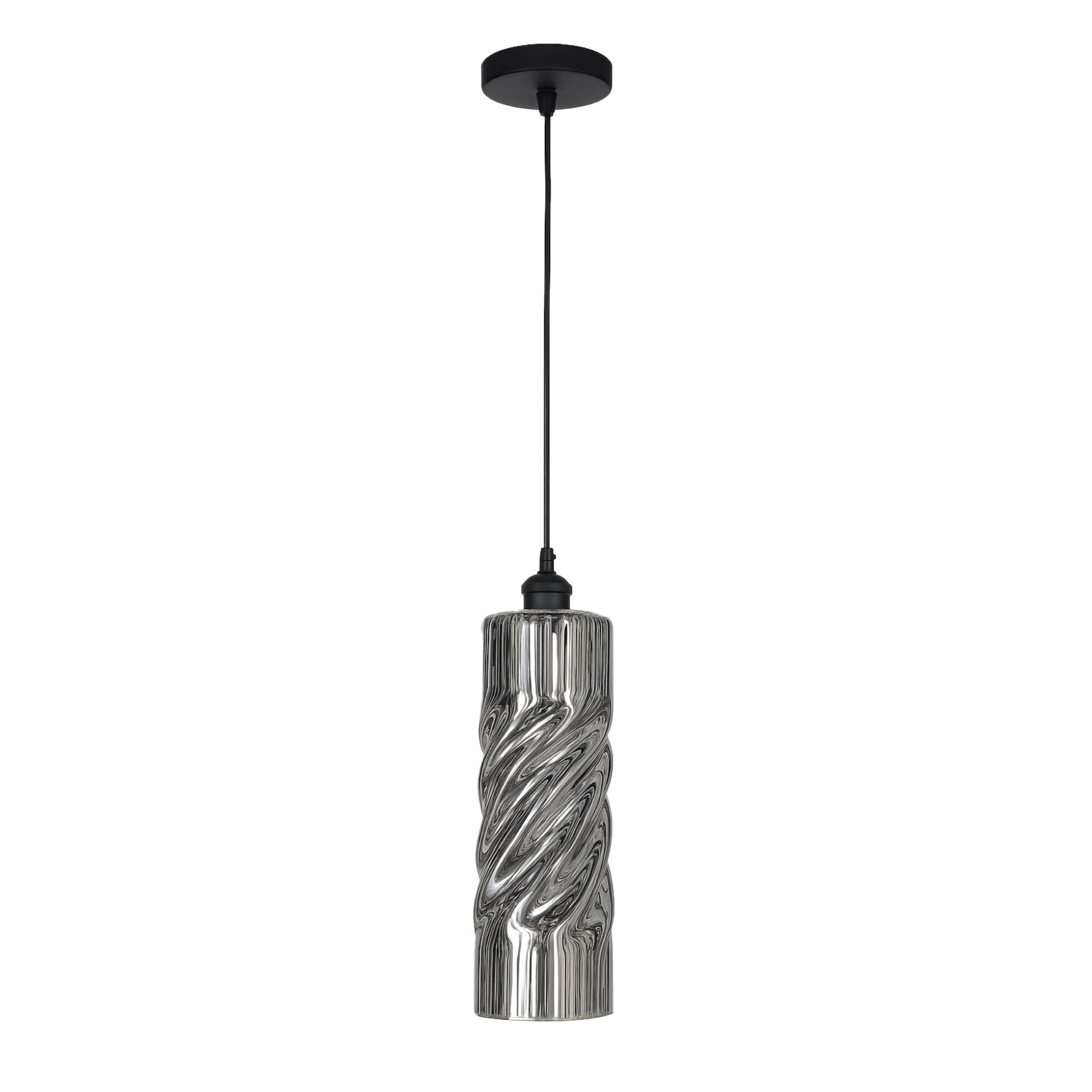 ALFRIDAY Modern Glass Pendant Light, Grey Swirl Pattern Cylinder, 2M Adjustable Cable, E27 Socket, Contemporary Decorative Lighting for Kitchen, Dining, Living Room