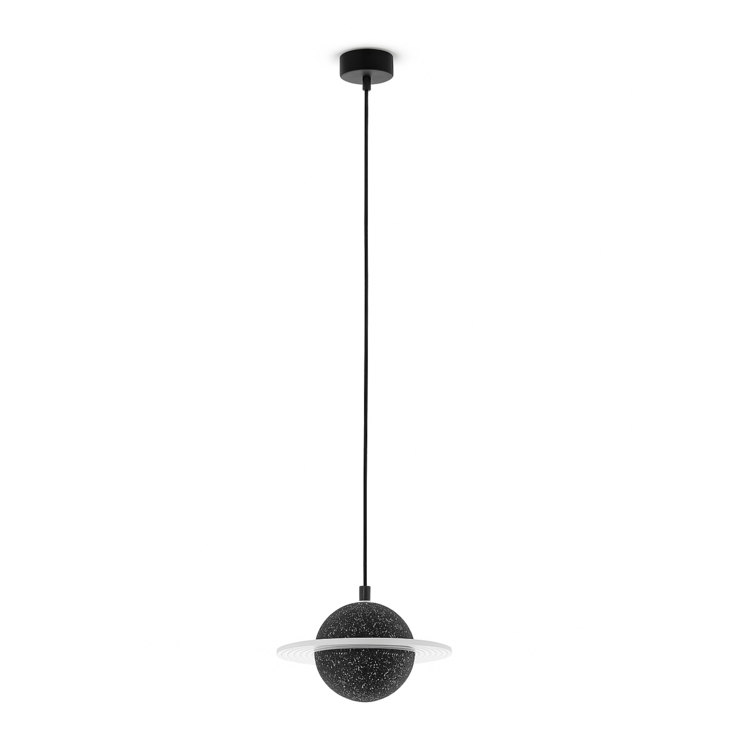 ALFRIDAY Modern Pendant Light, 3W Integrated LED, Marble-Effect Sphere, 2M Cord, Warm 3000K (Black)