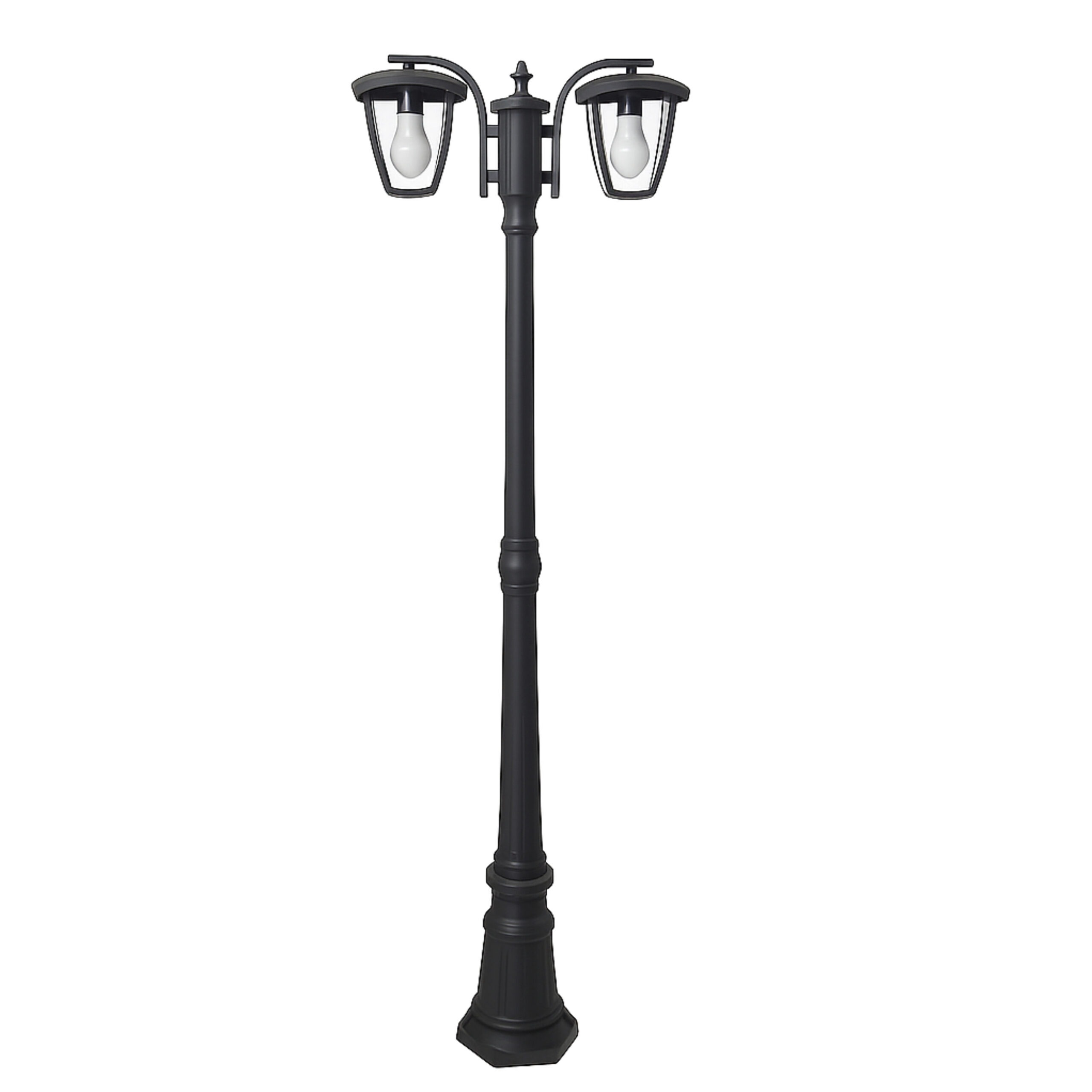 ALFRIDAY Classic Double-Head Outdoor Street Lamp Post, IP67 Waterproof, E27 Socket, Heavy-Duty Metal, 196cm Height, Matte Black Finish, Garden Path Lighting