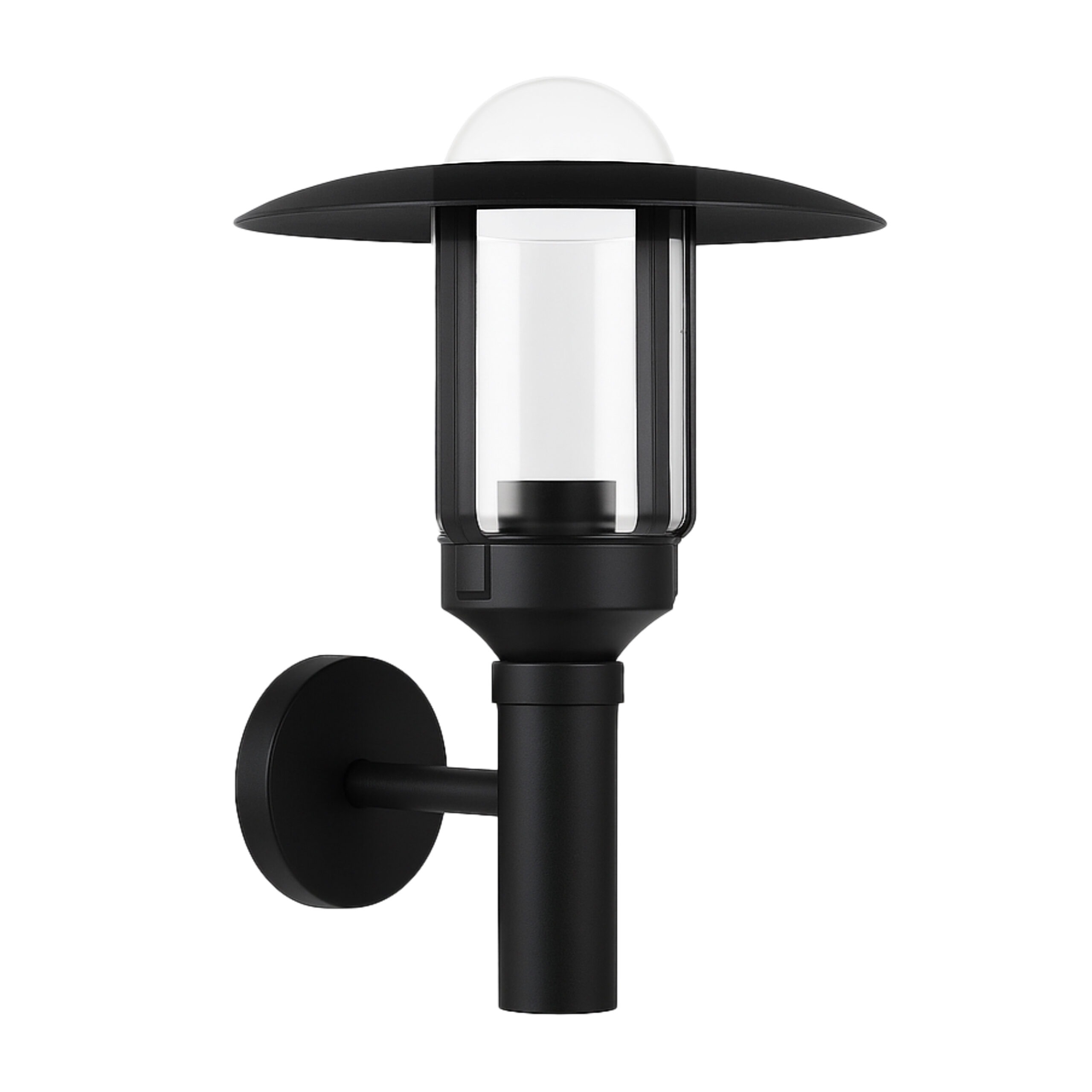 ALFRIDAY Outdoor Wall Lantern, IP44 Waterproof, E27 Socket, 30 cm Height, Clear Glass, Black Metal