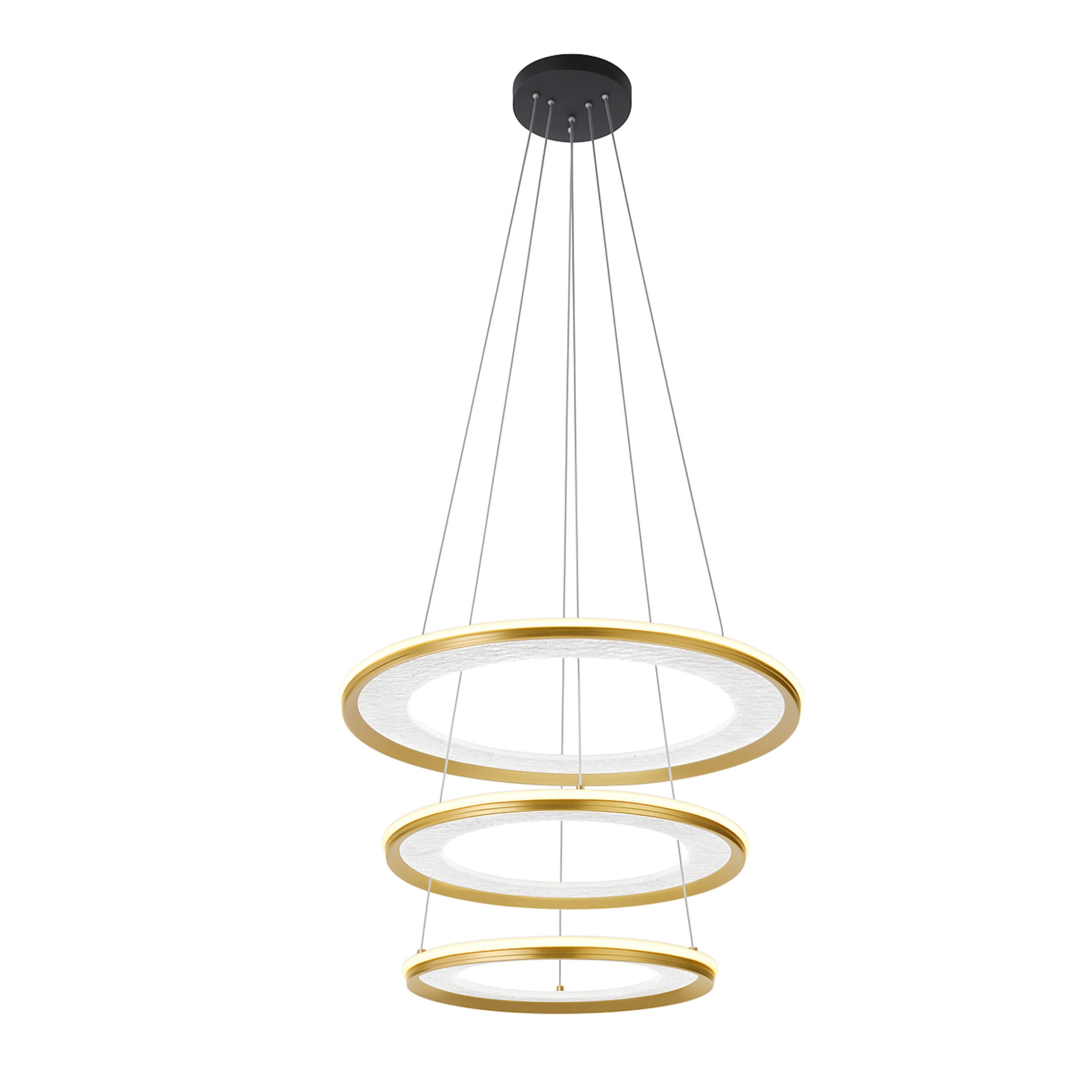 ALFRIDAY Modern LED Ring Chandelier, 3-Ring Pendant Light, Crystal-Effect Diffuser, Remote-Controlled 3-Color (3000K/4000K/6500K), Dimmable, Adjustable Hanging, Brushed Brass Finish
