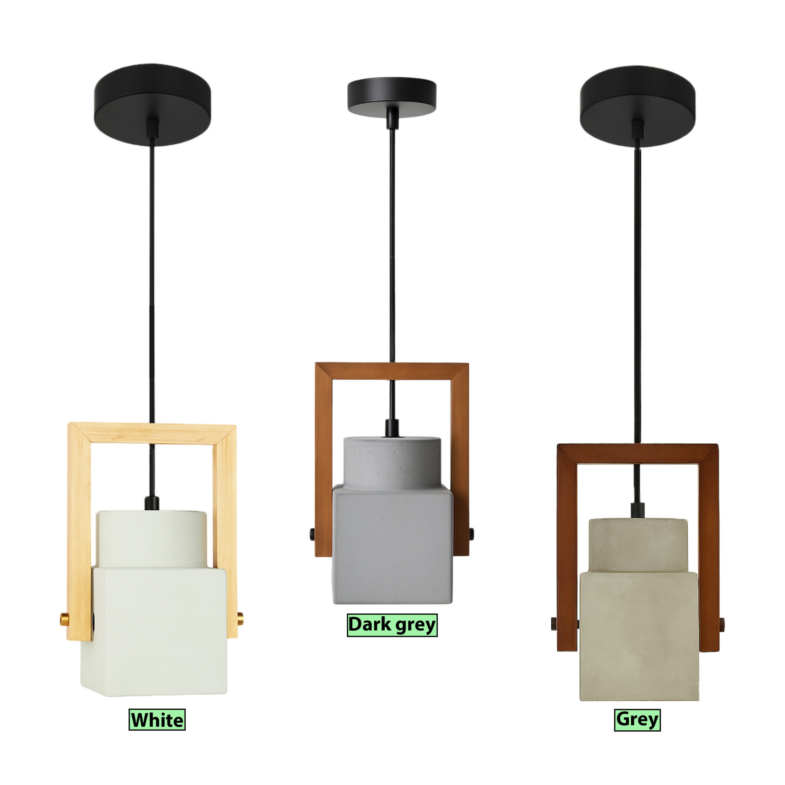 ALFRIDAY  Pendant Light, Marble Cube with Wooden Frame, E27 Base, 2m Adjustable Cord