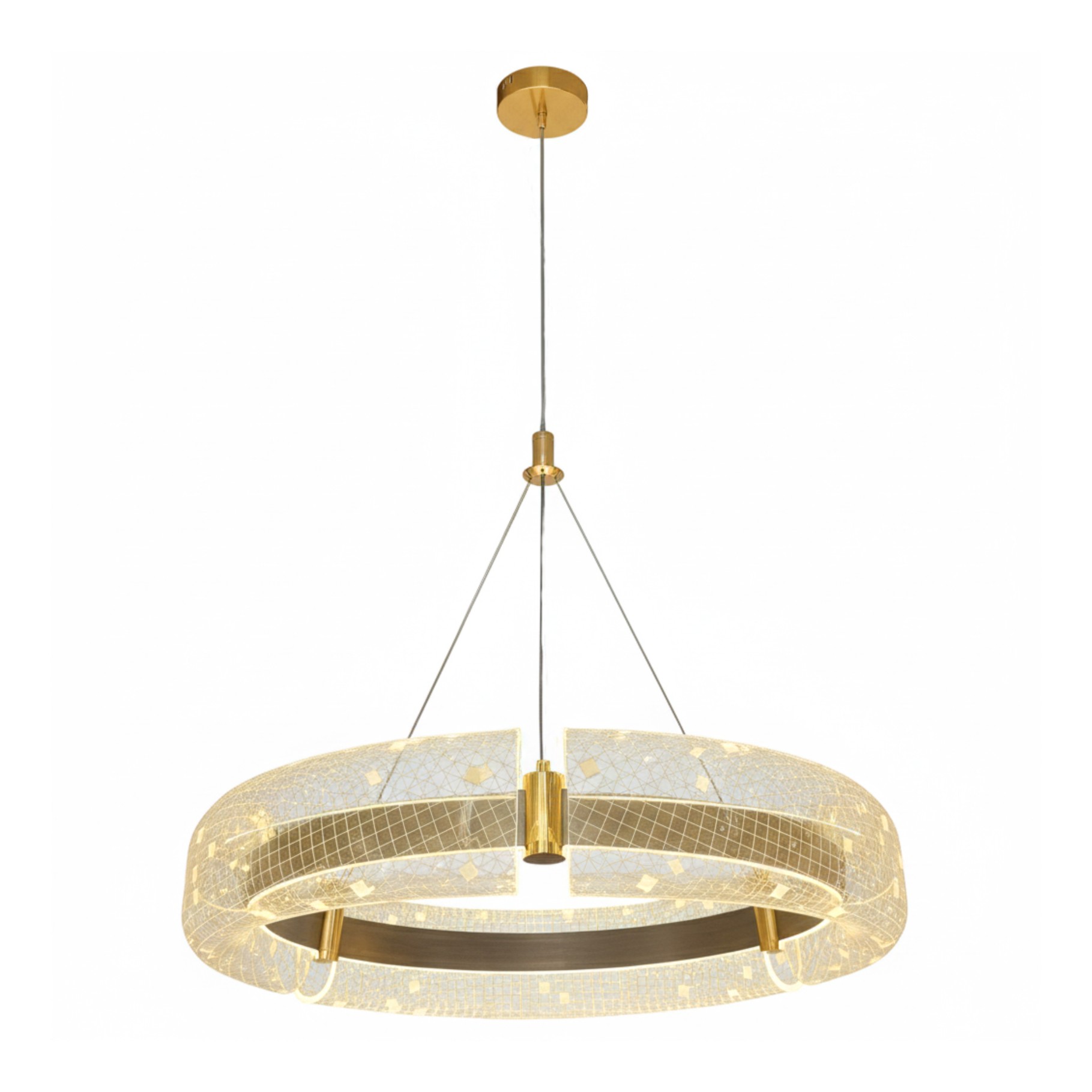 Alfriday Modern LED Ring Chandelier - 58cm Brushed Brass Luxury Halo Pendant Light, Adjustable Height, Dimmable CCT (3000K-6500K) with Remote Control, Replaceable LED Strip, Premium Lighting