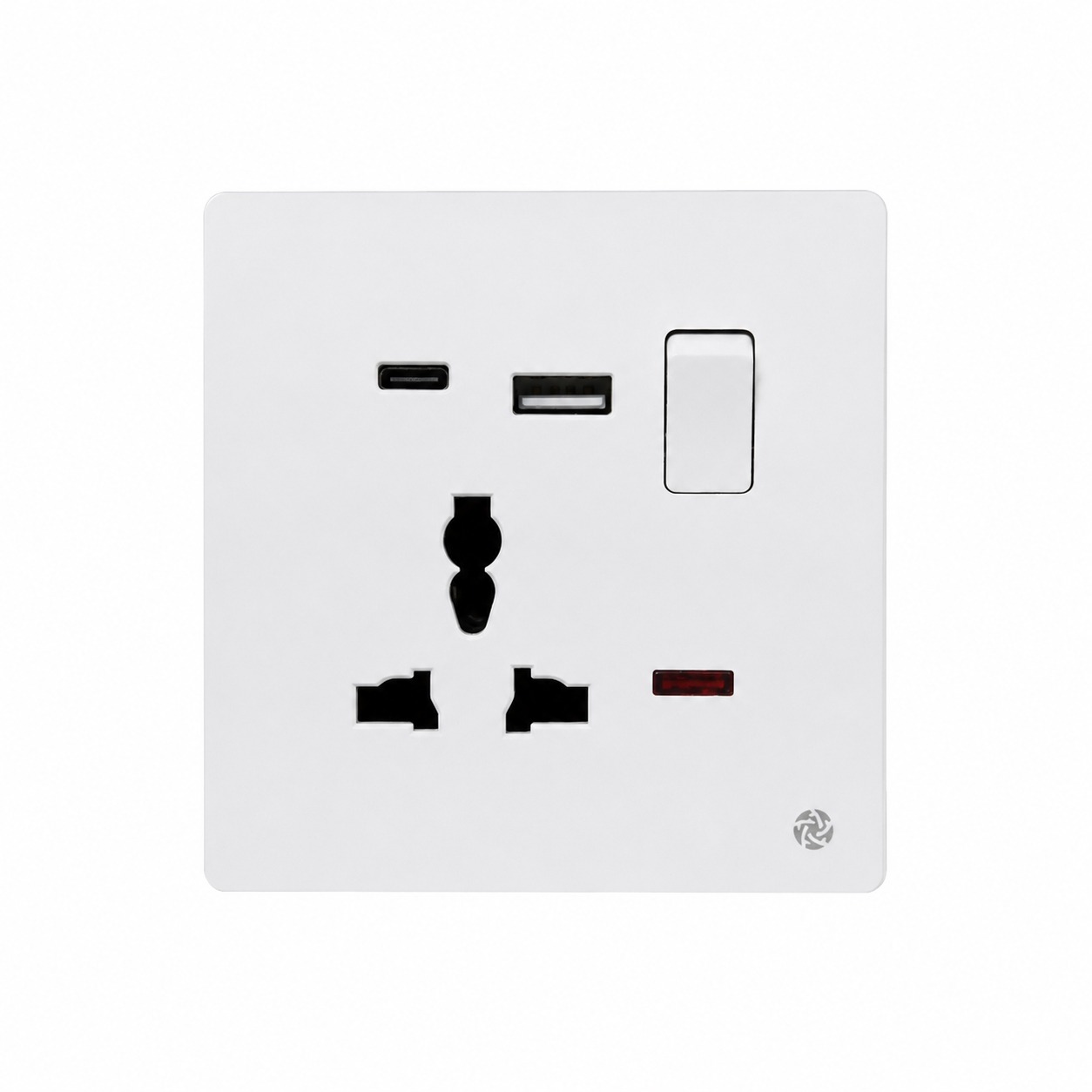 Alfriday 13A Universal Single Wall Socket with USB & Type-C Ports - Modern Electric Power Outlet with Neon Indicator
