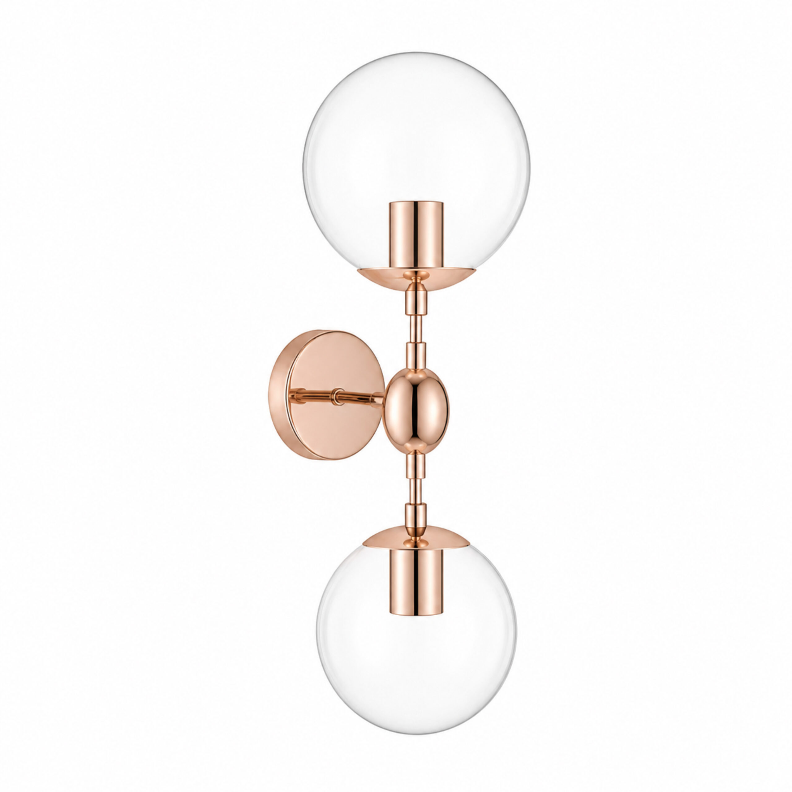 Alfriday Modern Wall Sconce - Luxury Rose Gold Wall Light with Dual Glass Globes - Mid-Century Art Deco Vanity Light, E27 Base, Metal Housing - Premium Indoor Wall Lamp