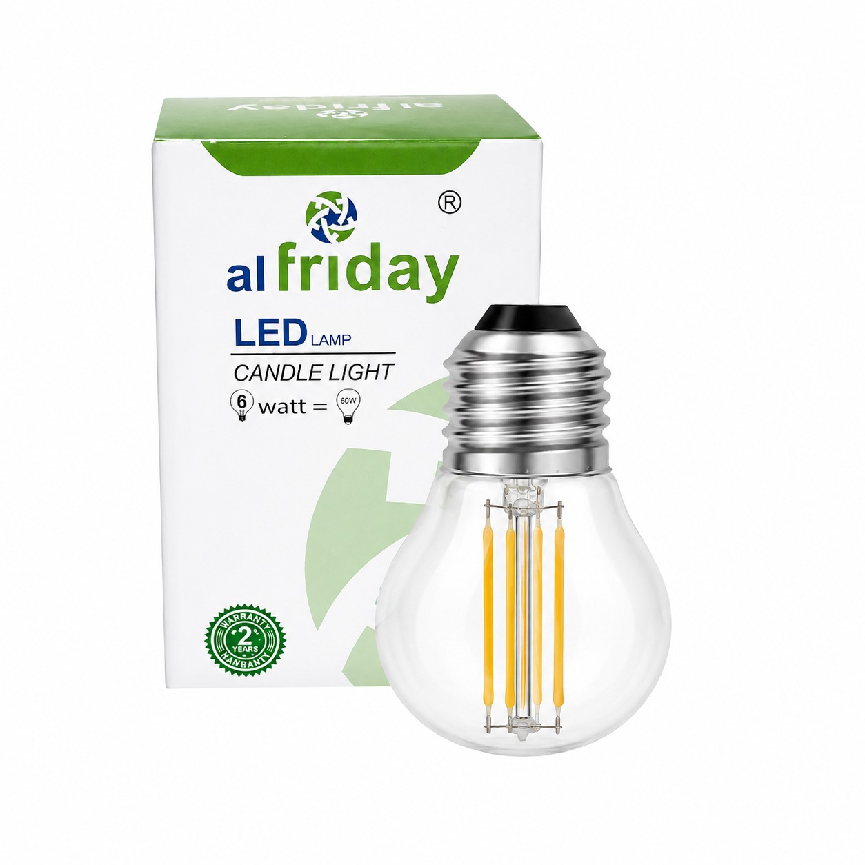 E27 LED Filament Candle Light Bulb, 6W (60W Equivalent), G45 Mini Globe Lamp, 3000K Warm White,Vintage Edison Bulb for Chandeliers, Pendant Lights, Wall Sconces