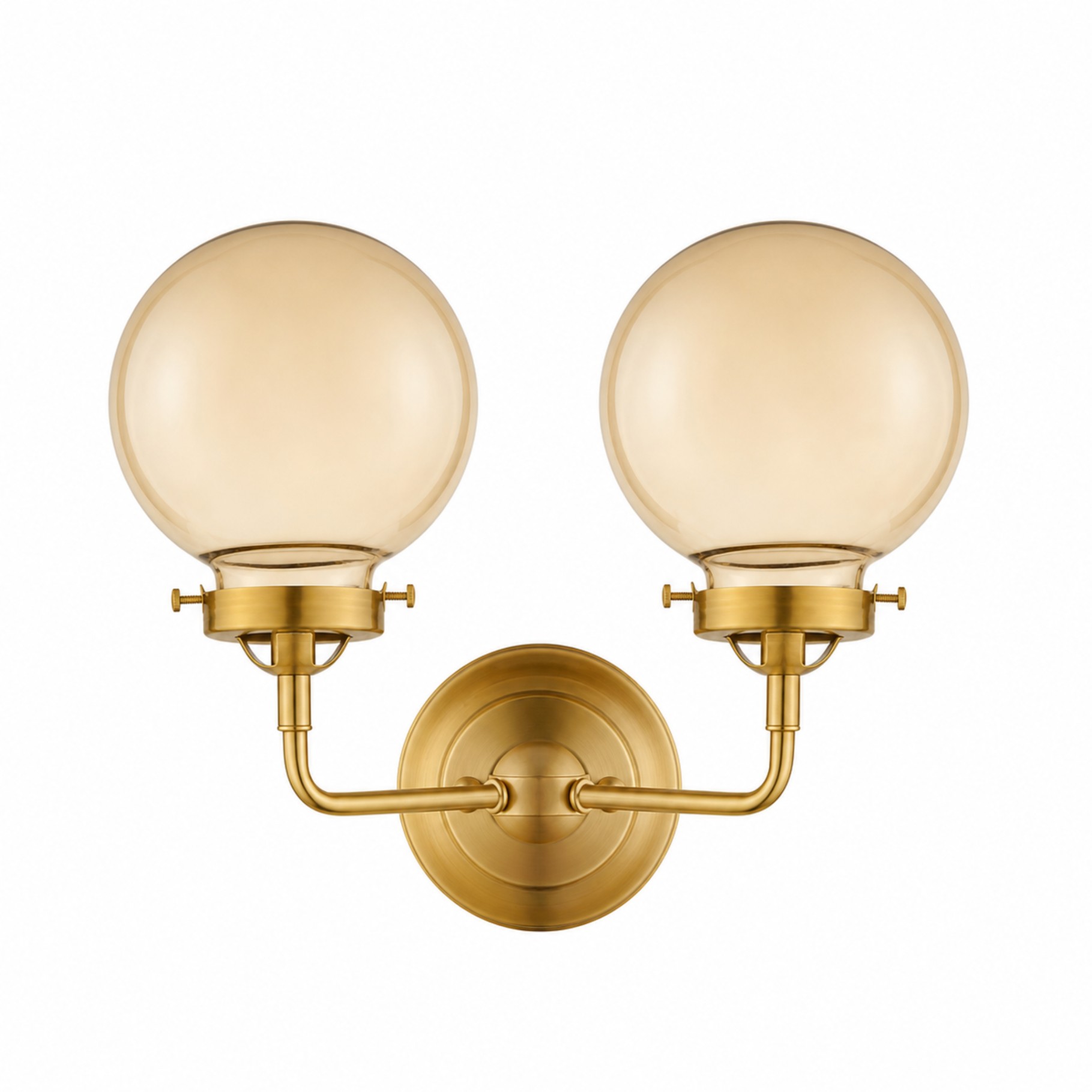 Alfriday Modern Gold Wall Sconce, 2-Light Mid-Century Wall Lamp with Amber Glass Globes