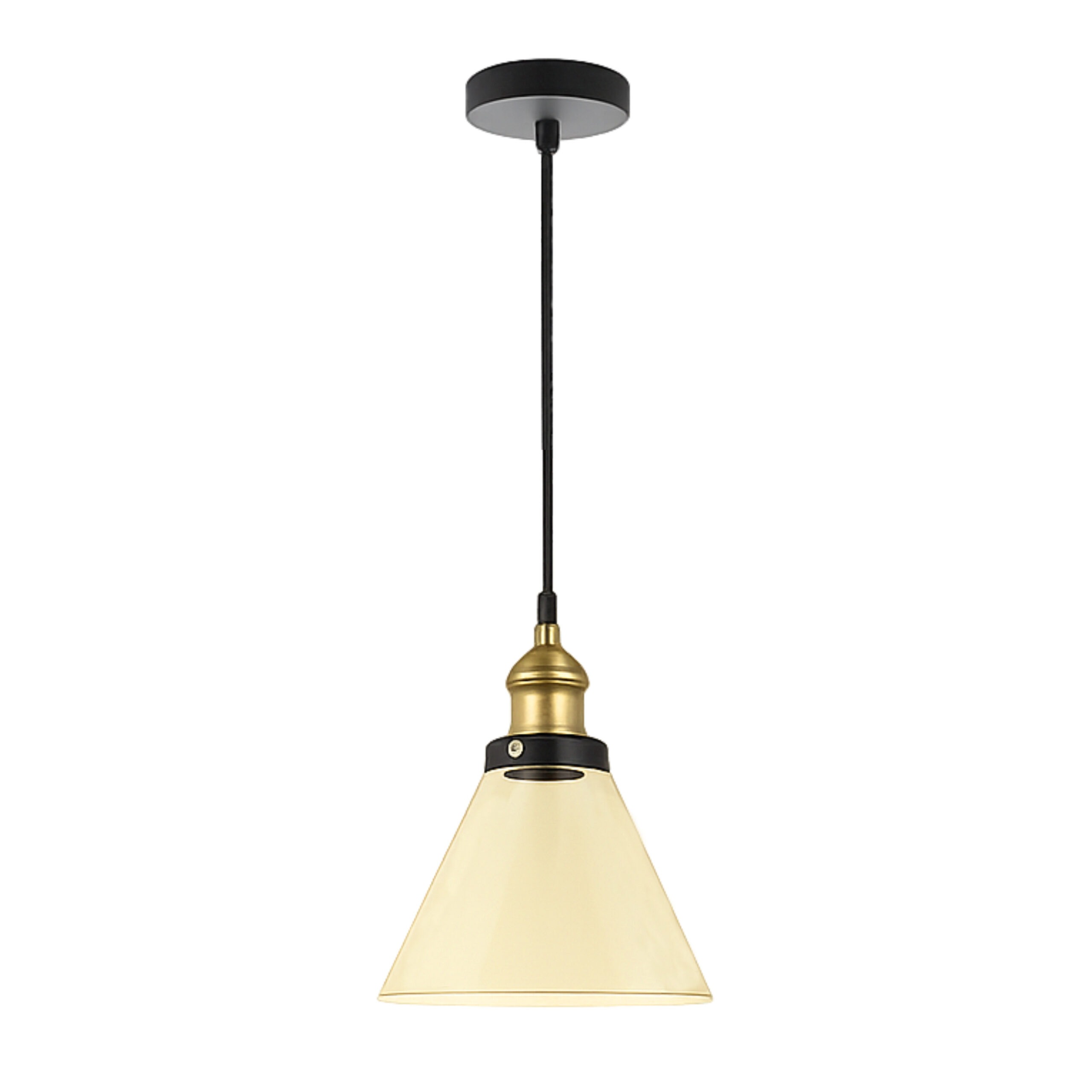 Alfriday Modern Glass Pendant Light – Industrial Gold & Black Hanging Ceiling Lamp with Amber Glass Shade