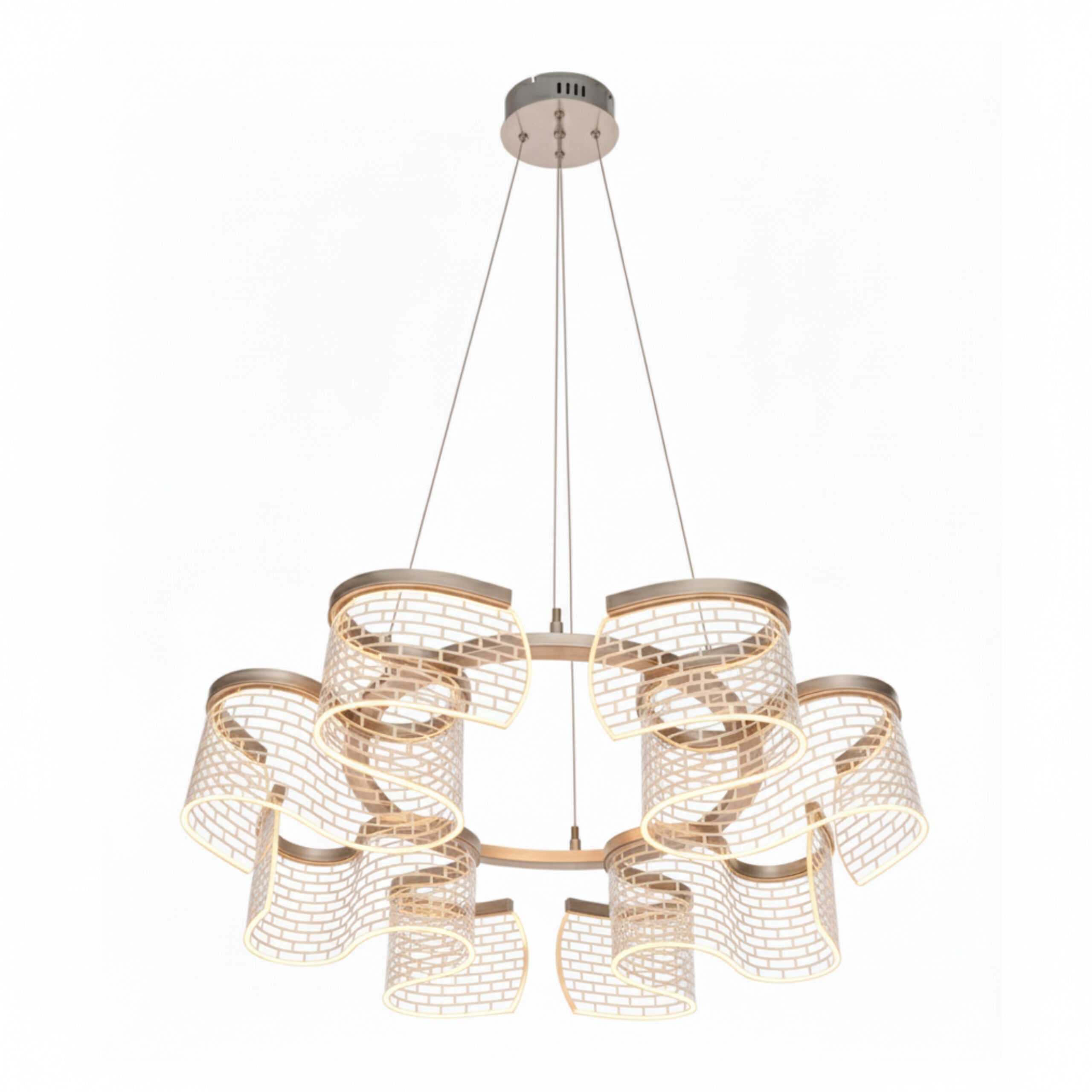 ALFRIDAY Modern LED Curved-Glass Chandelier, Dimmable, Replaceable LED, Brushed Brass Finish, 3‑CCT 3000/4000/6500K, Remote Control