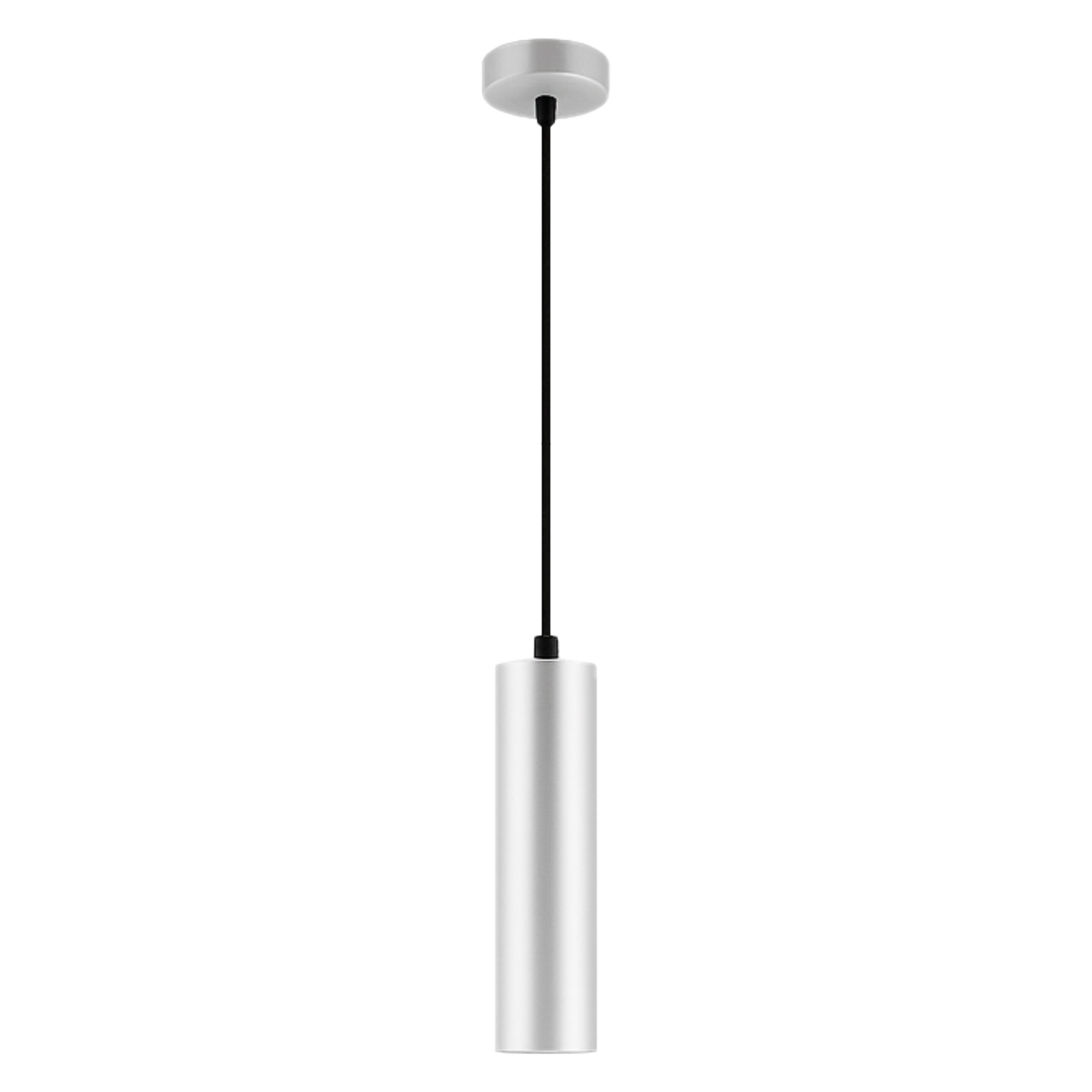 Modern Cylinder Pendant Light - Sleek Silver Aluminum Hanging Light Fixture, Adjustable 1M Cord, GU10 Socket Base - ALF-ZC-LYP-TI-20-SL