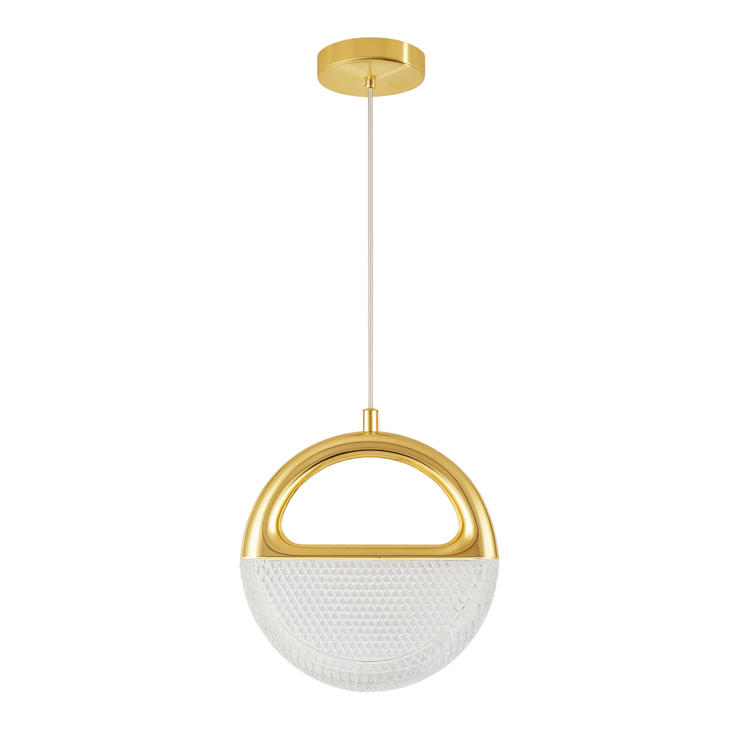 ALFRIDAY Modern LED Pendant Light, Gold Circular Design, 5W Integrated LED, 3000K Warm Light, 2M Adjustable Wire, Textured Diffuser, Indoor Decorative Hanging Fixture - ALF-YJ-A180