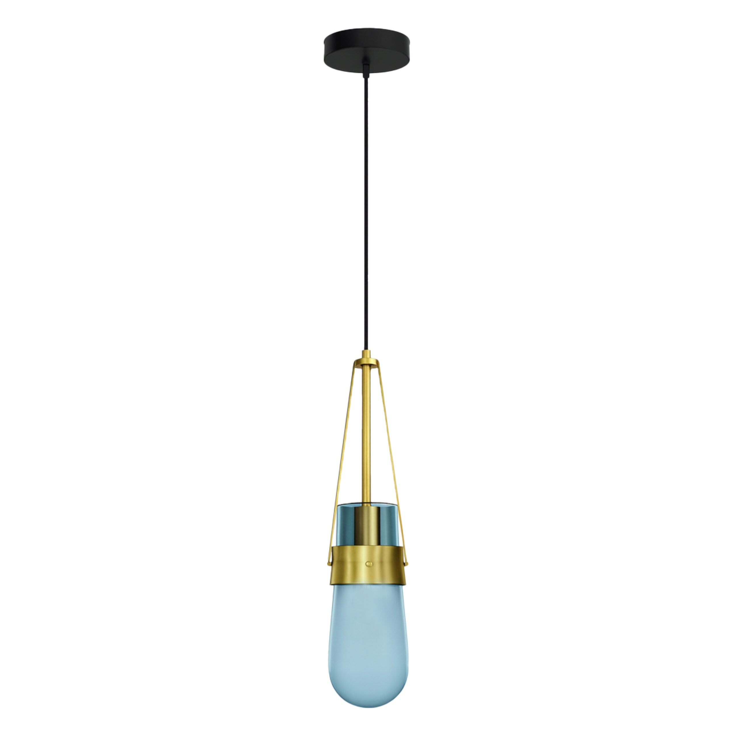 Alfriday Modern Blue Glass Pendant Light with Brushed Brass Finish - Sleek Hanging Ceiling Lamp with 2M Adjustable Cord & E27 Base - ALF-ZY-K8687-BL