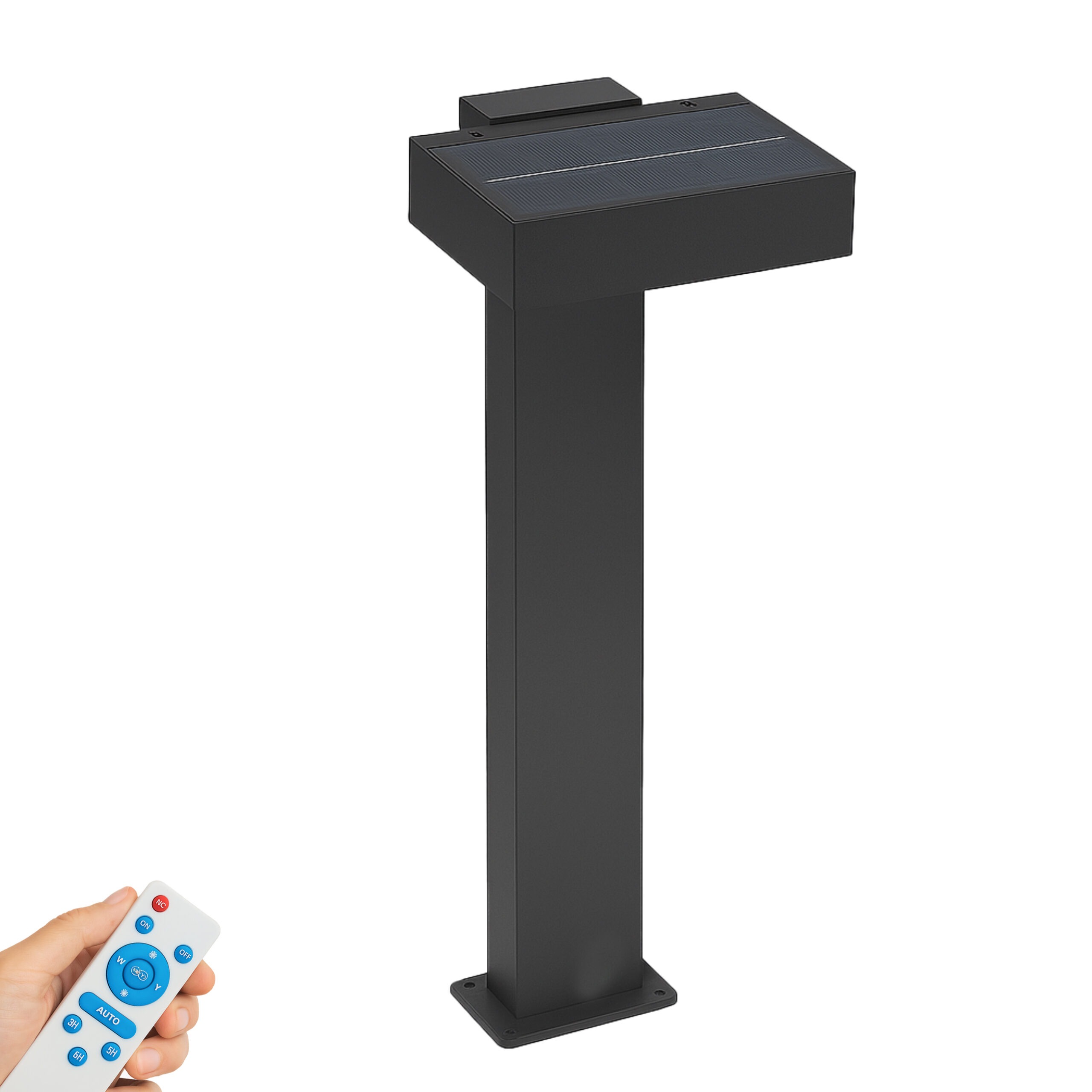 ALFRIDAY Solar Bollard Light, Modern Black Metal, 60cm Height, Remote-Controlled 3-Color CCT, 5W LED, IP65 Waterproof, 4000mAh Battery, Garden Pathway Lighting - ALF-ZY-TYN-CP1912