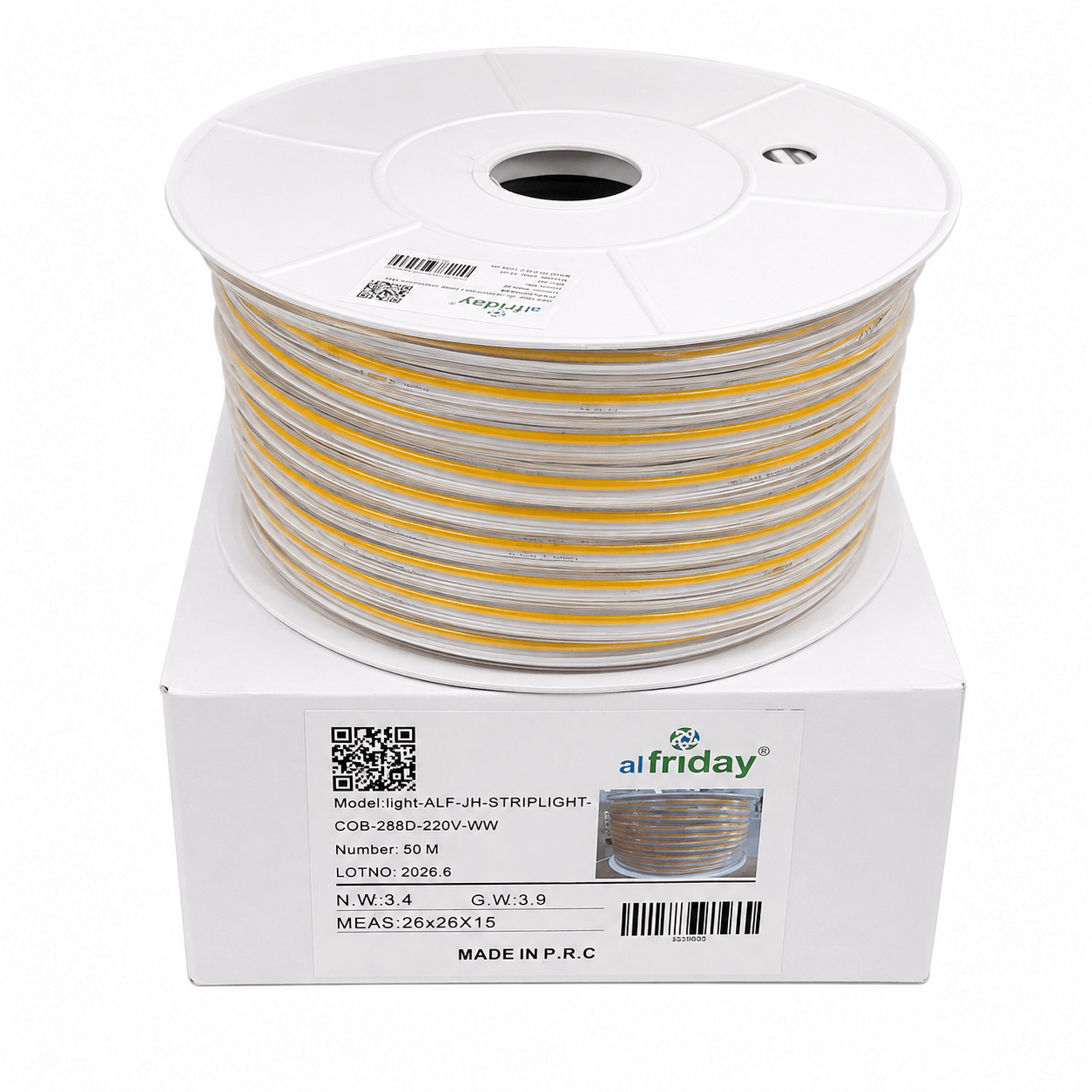alfriday 50M COB LED Strip Light Outdoor Waterproof IP65, 220V High Voltage 3000K Warm White Continuous Linear LED Light - ALH-JH-STRIPLIGHT-COB-288D-220V-WW